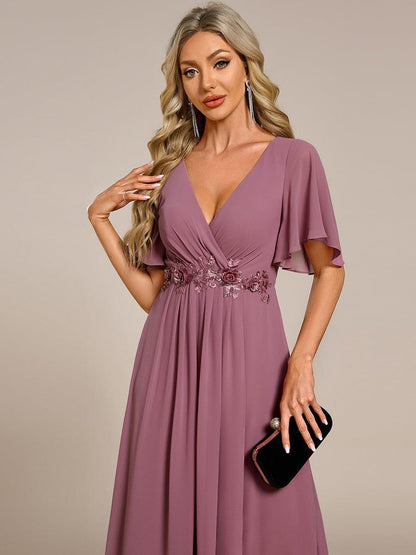 ever DAHLIA|Short Sleeve V Neck Knee Length Mother of the Bride Dress