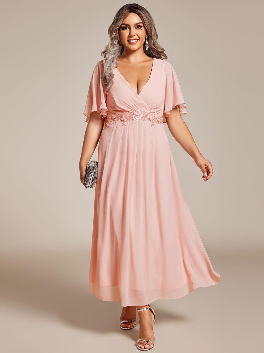 ever DAHLIA|Short Sleeve V Neck Knee Length Mother of the Bride Dress