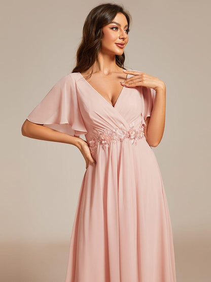 ever DAHLIA|Short Sleeve V Neck Knee Length Mother of the Bride Dress