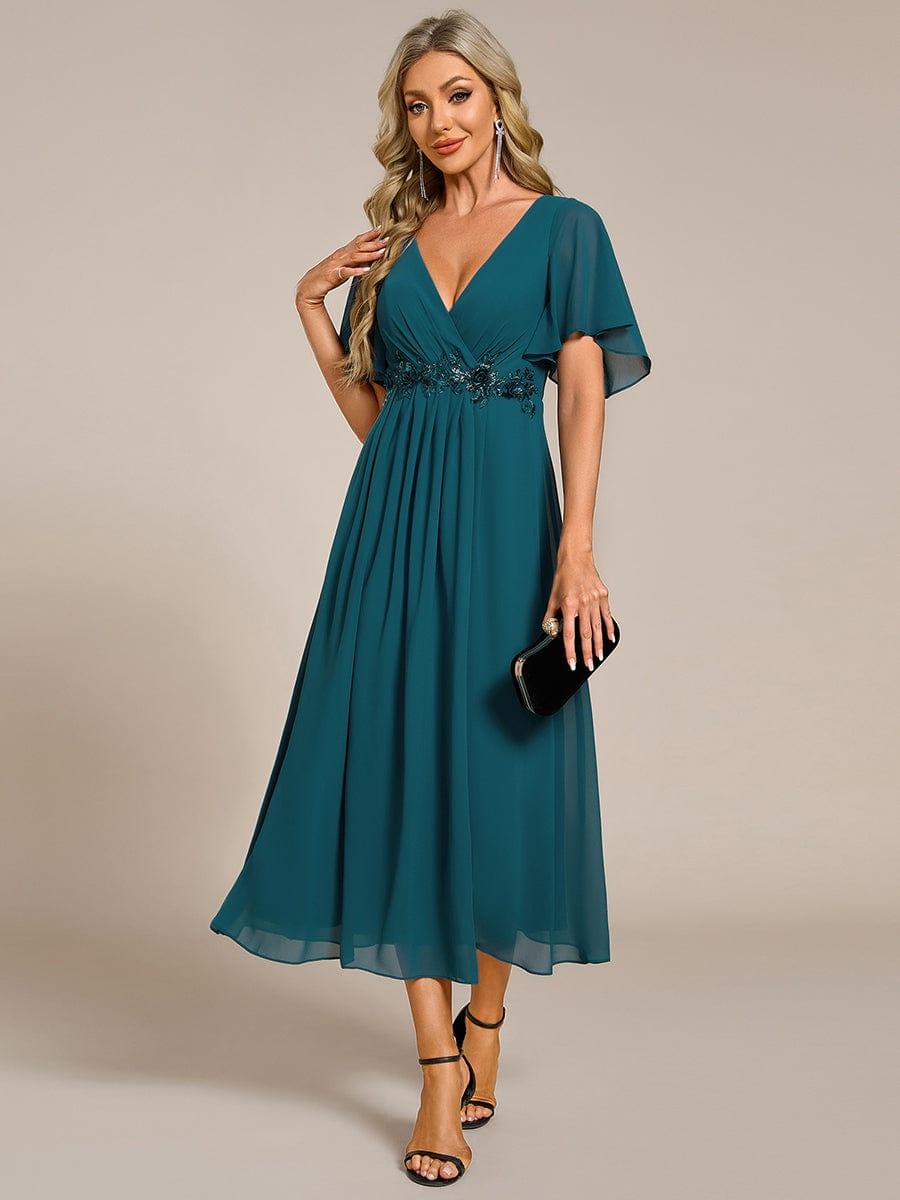 ever DAHLIA|Short Sleeve V Neck Knee Length Mother of the Bride Dress