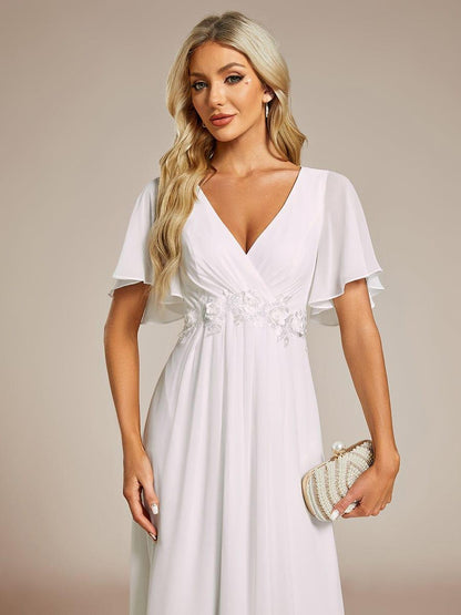 ever DAHLIA|Short Sleeve V Neck Knee Length Mother of the Bride Dress