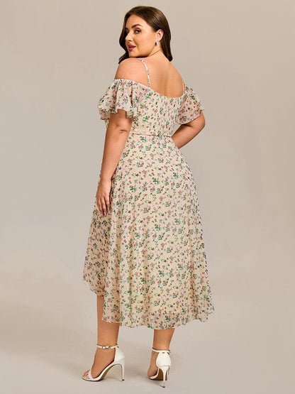 ever JORDANE|Spaghetti Strap Cold Shoulder Chiffon A-Line Midi Bridesmaid Dress