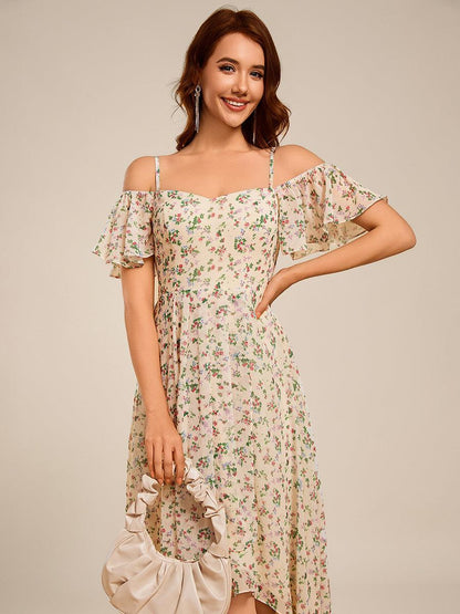 ever JORDANE|Spaghetti Strap Cold Shoulder Chiffon A-Line Midi Bridesmaid Dress