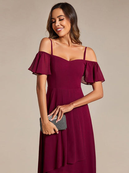 ever JORDANE|Spaghetti Strap Cold Shoulder Chiffon A-Line Midi Bridesmaid Dress