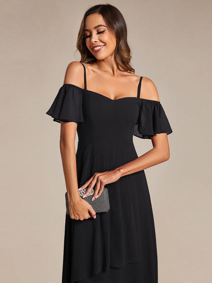 ever JORDANE|Spaghetti Strap Cold Shoulder Chiffon A-Line Midi Bridesmaid Dress
