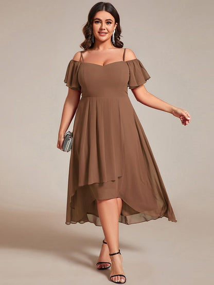ever JORDANE|Spaghetti Strap Cold Shoulder Chiffon A-Line Midi Bridesmaid Dress