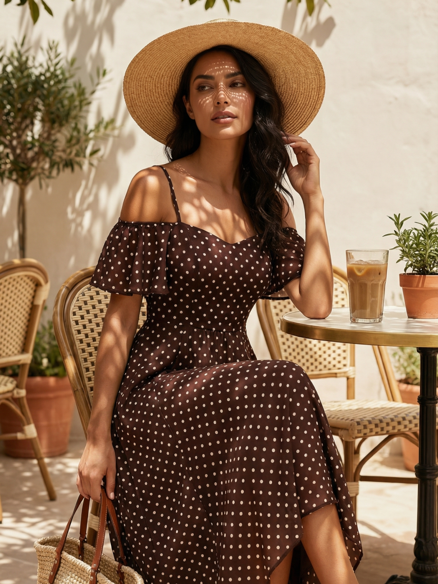 ever JORDANE|Spaghetti Strap Cold Shoulder Chiffon A-Line Midi Bridesmaid Dress