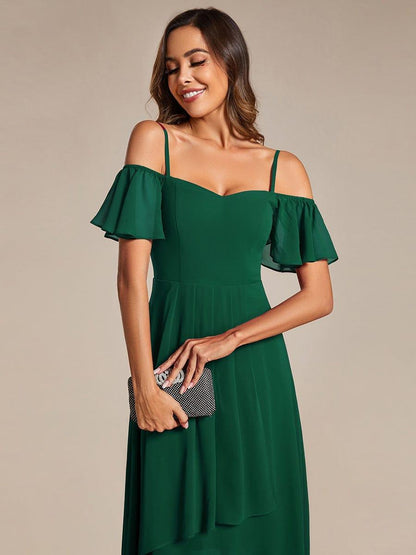 ever JORDANE|Spaghetti Strap Cold Shoulder Chiffon A-Line Midi Bridesmaid Dress