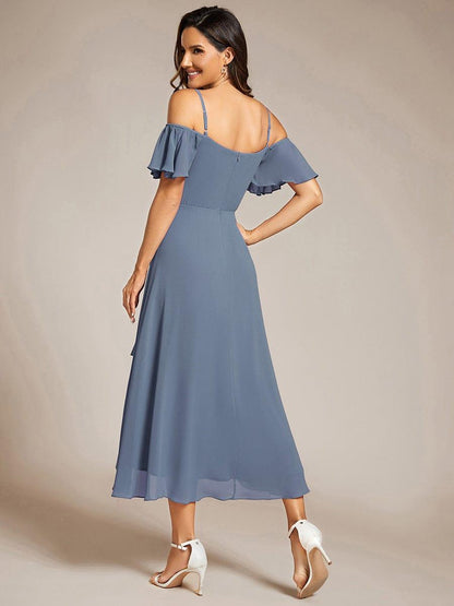 ever JORDANE|Spaghetti Strap Cold Shoulder Chiffon A-Line Midi Bridesmaid Dress