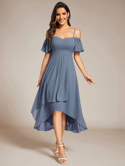 ever JORDANE|Spaghetti Strap Cold Shoulder Chiffon A-Line Midi Bridesmaid Dress