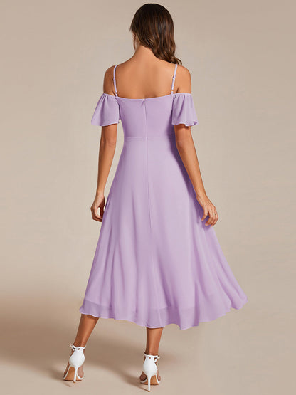 ever JORDANE|Spaghetti Strap Cold Shoulder Chiffon A-Line Midi Bridesmaid Dress