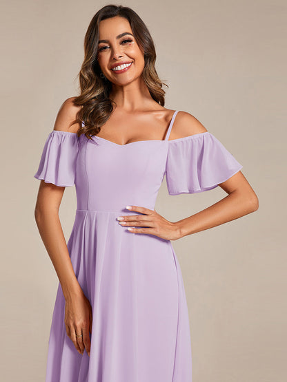 ever JORDANE|Spaghetti Strap Cold Shoulder Chiffon A-Line Midi Bridesmaid Dress