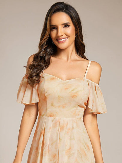 ever JORDANE|Spaghetti Strap Cold Shoulder Chiffon A-Line Midi Bridesmaid Dress