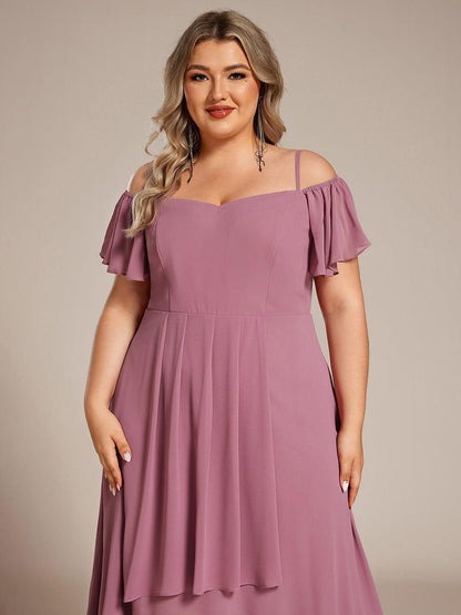 ever JORDANE|Spaghetti Strap Cold Shoulder Chiffon A-Line Midi Bridesmaid Dress