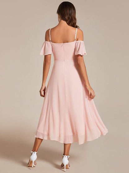 ever JORDANE|Spaghetti Strap Cold Shoulder Chiffon A-Line Midi Bridesmaid Dress