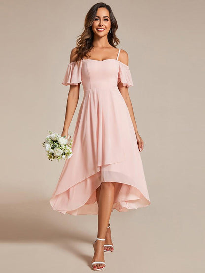 ever JORDANE|Spaghetti Strap Cold Shoulder Chiffon A-Line Midi Bridesmaid Dress