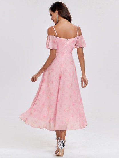 ever JORDANE|Spaghetti Strap Cold Shoulder Chiffon A-Line Midi Bridesmaid Dress