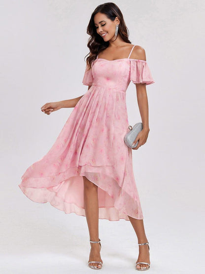 ever JORDANE|Spaghetti Strap Cold Shoulder Chiffon A-Line Midi Bridesmaid Dress