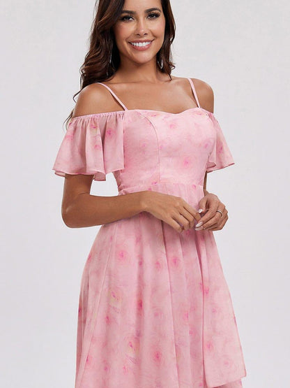 ever JORDANE|Spaghetti Strap Cold Shoulder Chiffon A-Line Midi Bridesmaid Dress