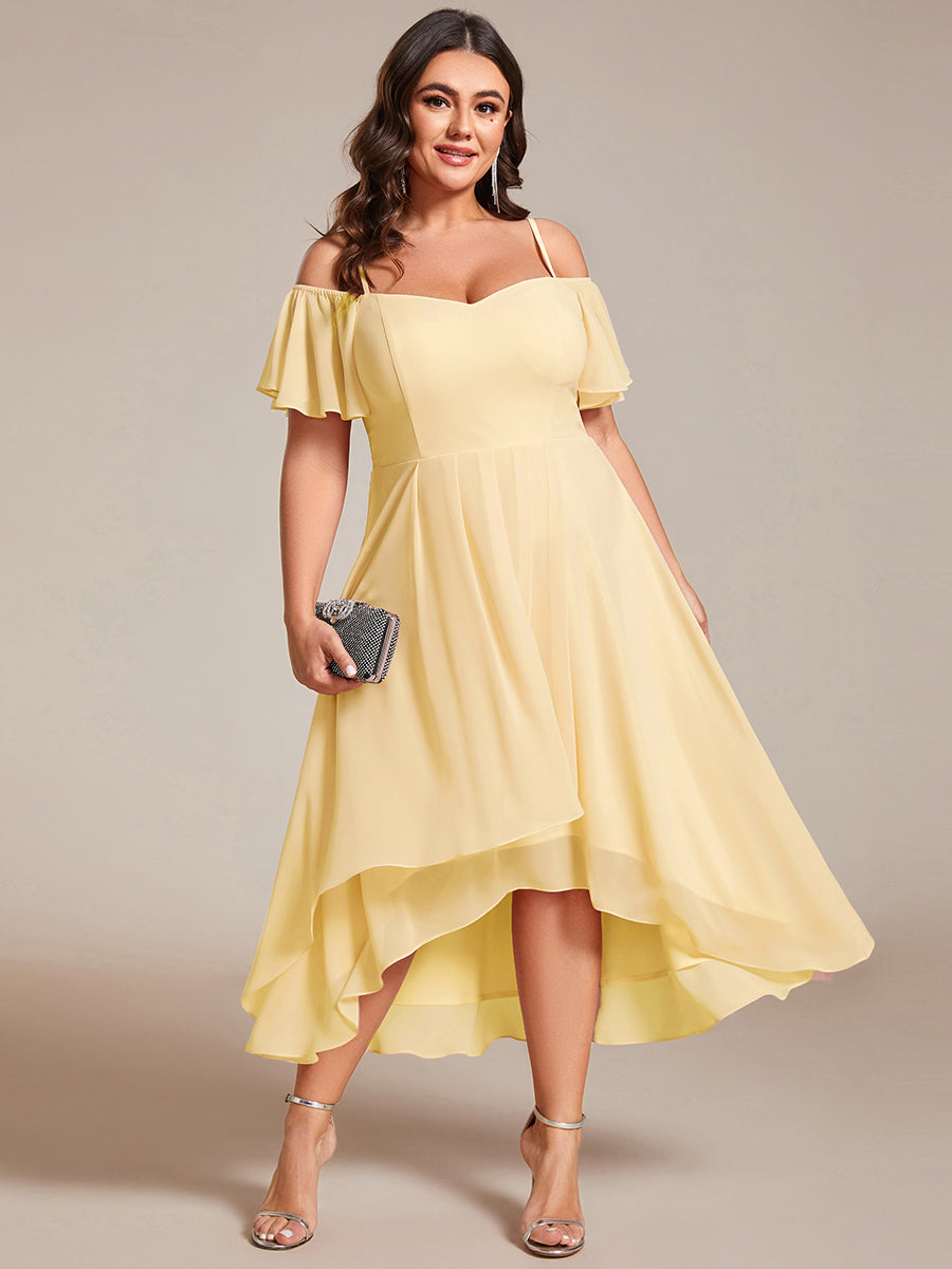 pretty JORDANE|Plus Size Cold Shoulder Sweetheart Necklin Chiffon Midi Wedding Guest Dress