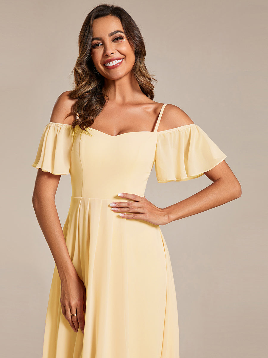 ever JORDANE|Spaghetti Strap Cold Shoulder Chiffon A-Line Midi Bridesmaid Dress