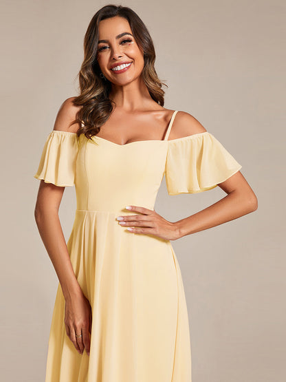 ever JORDANE|Spaghetti Strap Cold Shoulder Chiffon A-Line Midi Bridesmaid Dress