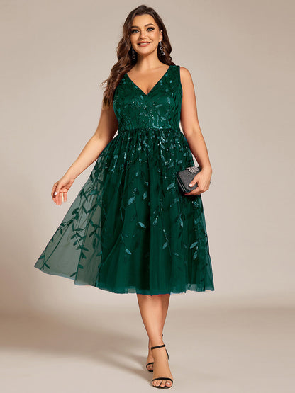 ever ROUX|V-Neck Sequine Sleeveless A-Line Party Dress