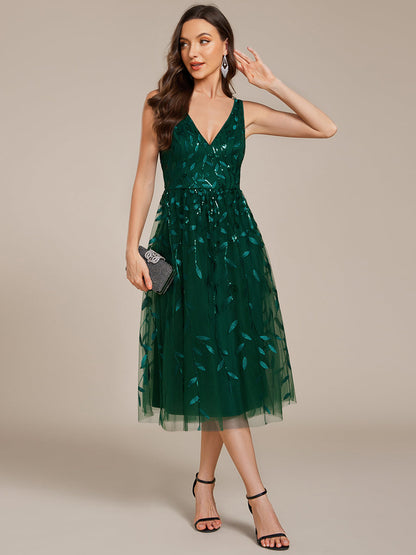 ever ROUX|V-Neck Sequine Sleeveless A-Line Party Dress