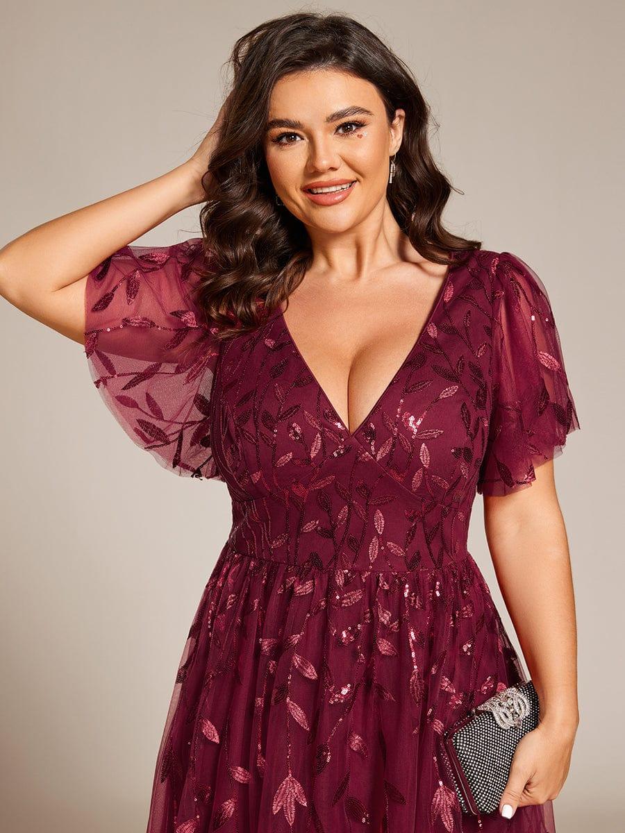 ever SIMONE|Leaf Sequin Midi Formal Evening Party Dress