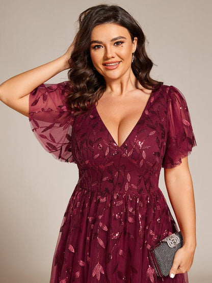 ever SIMONE|Leaf Sequin Midi Formal Evening Party Dress