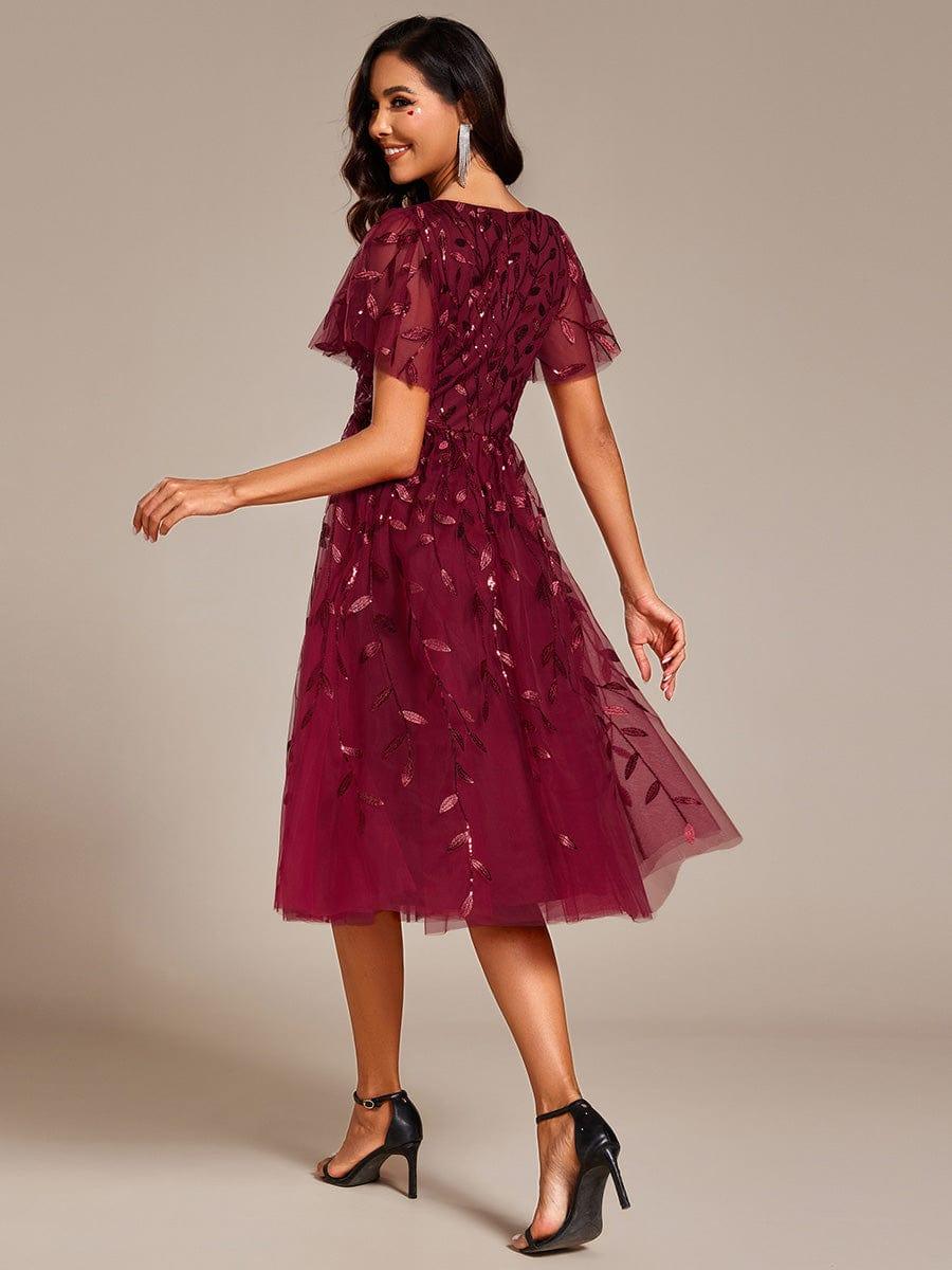 ever SIMONE|Leaf Sequin Midi Formal Evening Party Dress