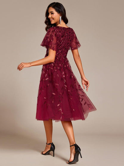 ever SIMONE|Leaf Sequin Midi Formal Evening Party Dress