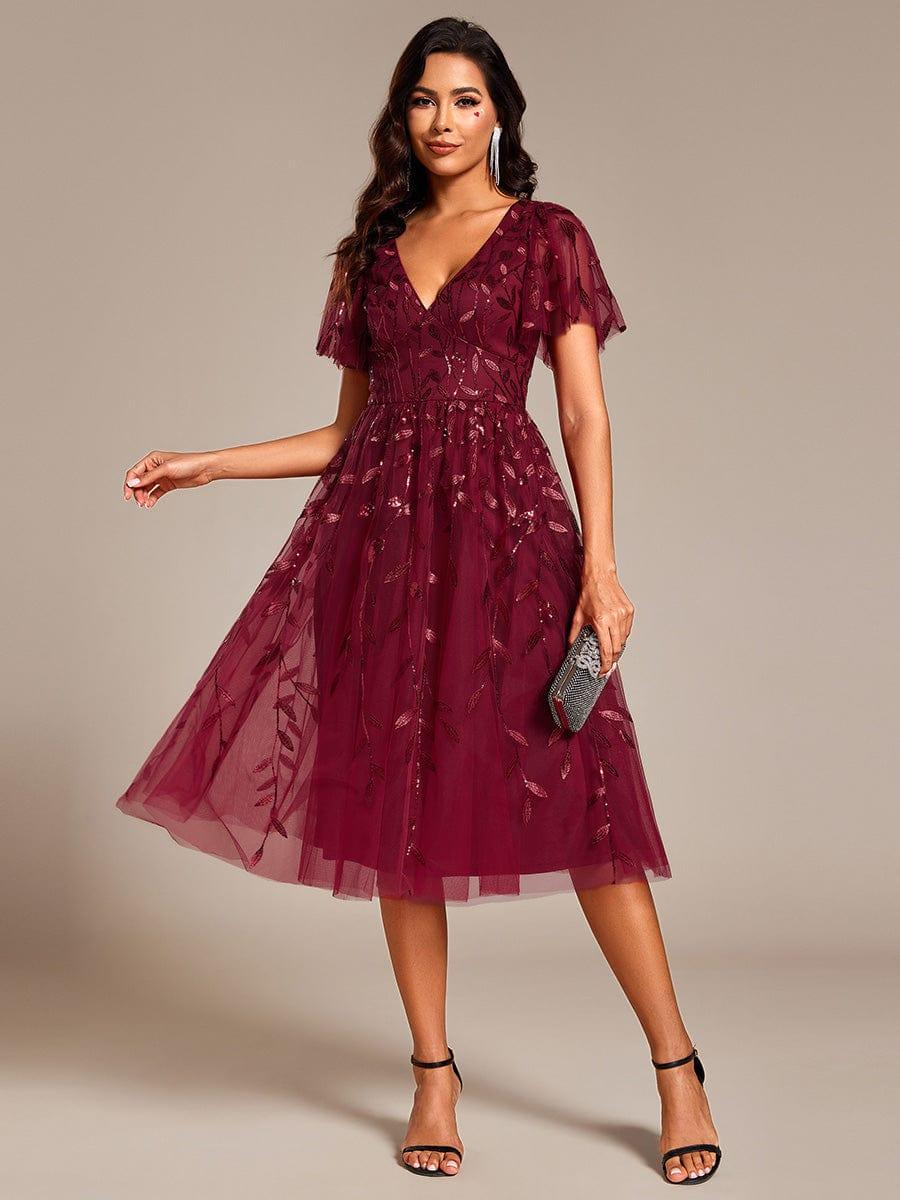 ever SIMONE|Leaf Sequin Midi Formal Evening Party Dress