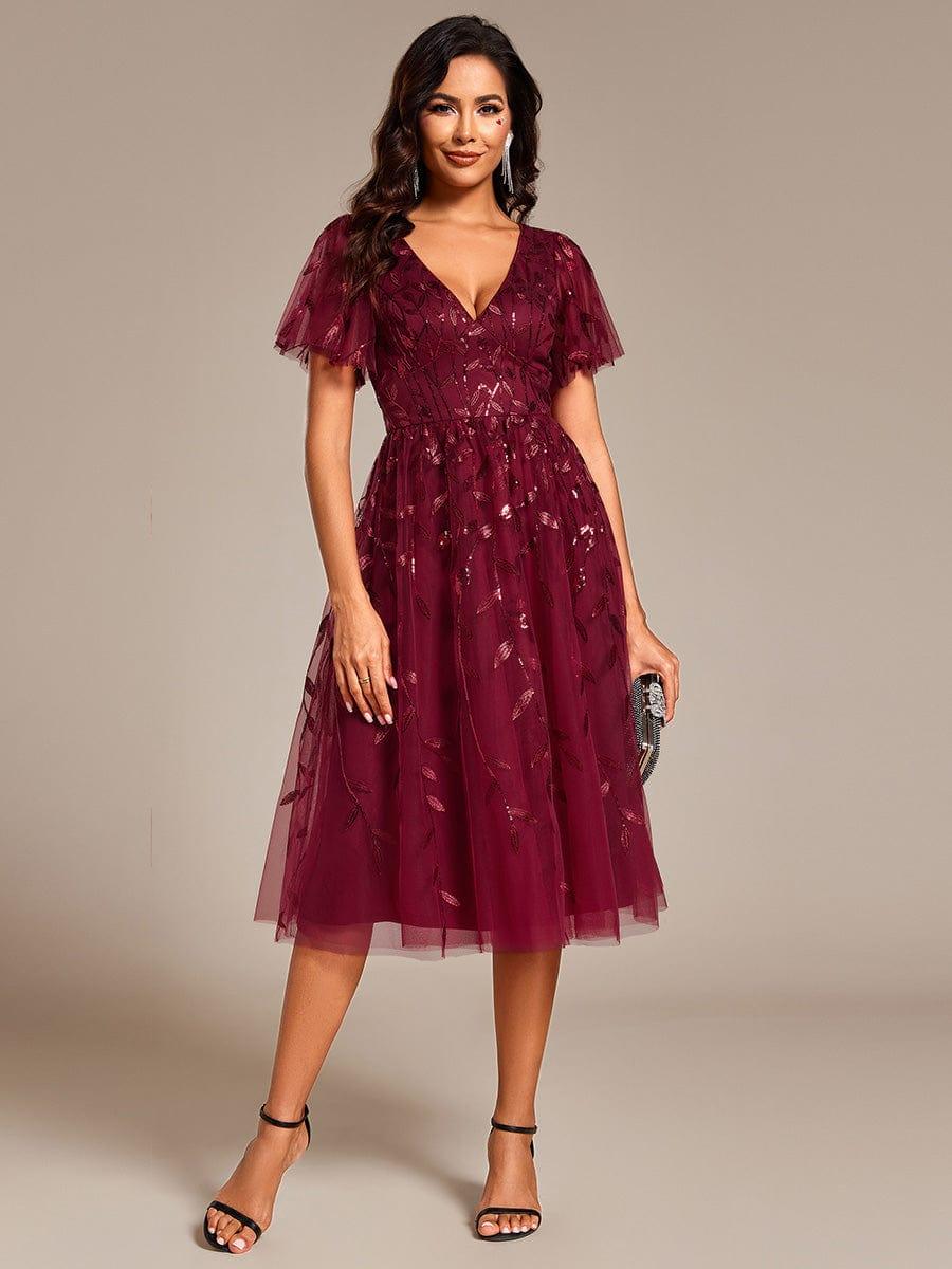 ever SIMONE|Leaf Sequin Midi Formal Evening Party Dress