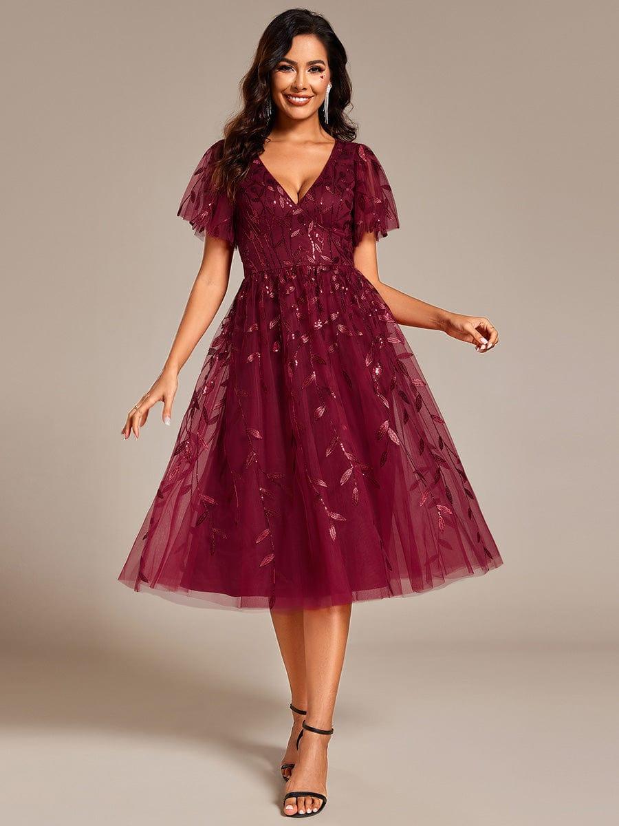 ever SIMONE|Leaf Sequin Midi Formal Evening Party Dress
