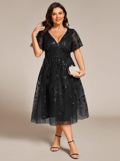 ever SIMONE|Leaf Sequin Midi Formal Evening Party Dress