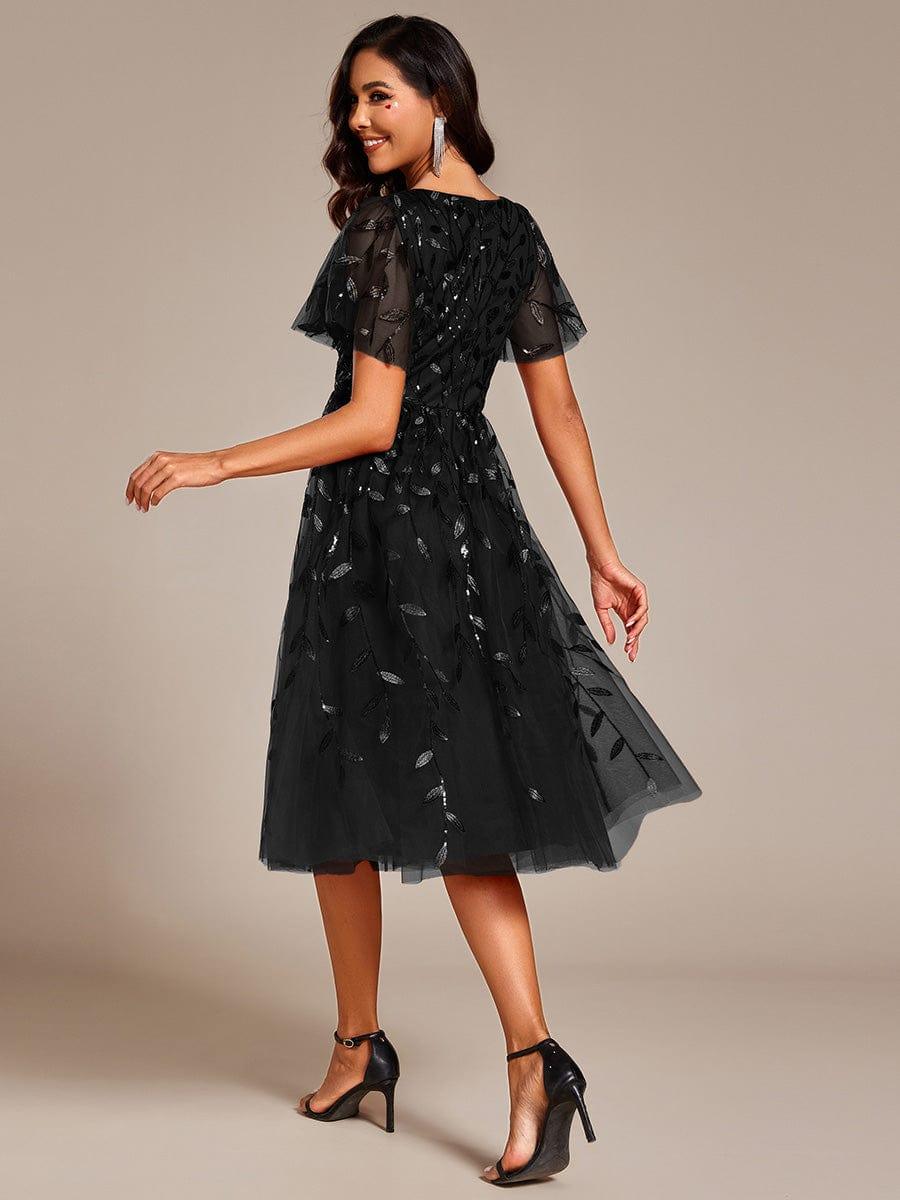 ever SIMONE|Leaf Sequin Midi Formal Evening Party Dress