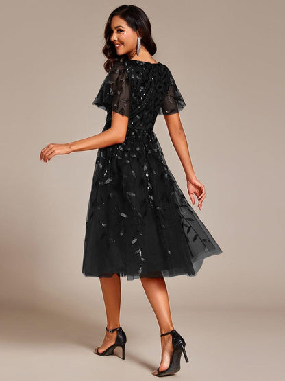 ever SIMONE|Leaf Sequin Midi Formal Evening Party Dress