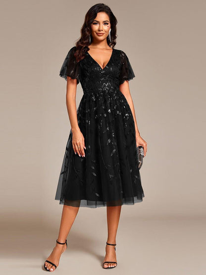 ever SIMONE|Leaf Sequin Midi Formal Evening Party Dress