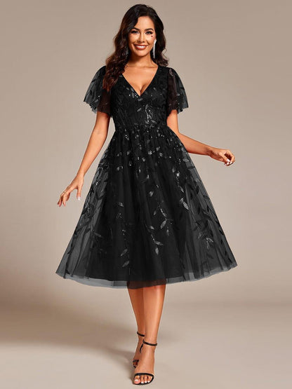 ever SIMONE|Leaf Sequin Midi Formal Evening Party Dress