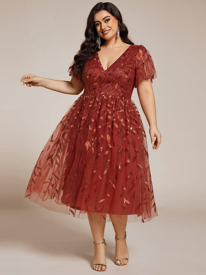 ever SIMONE|Leaf Sequin Midi Formal Evening Party Dress