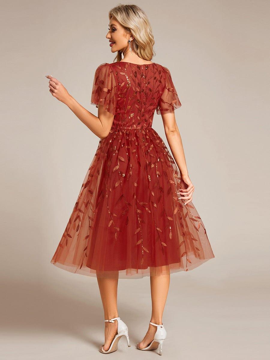 ever SIMONE|Leaf Sequin Midi Formal Evening Party Dress