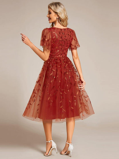 ever SIMONE|Leaf Sequin Midi Formal Evening Party Dress