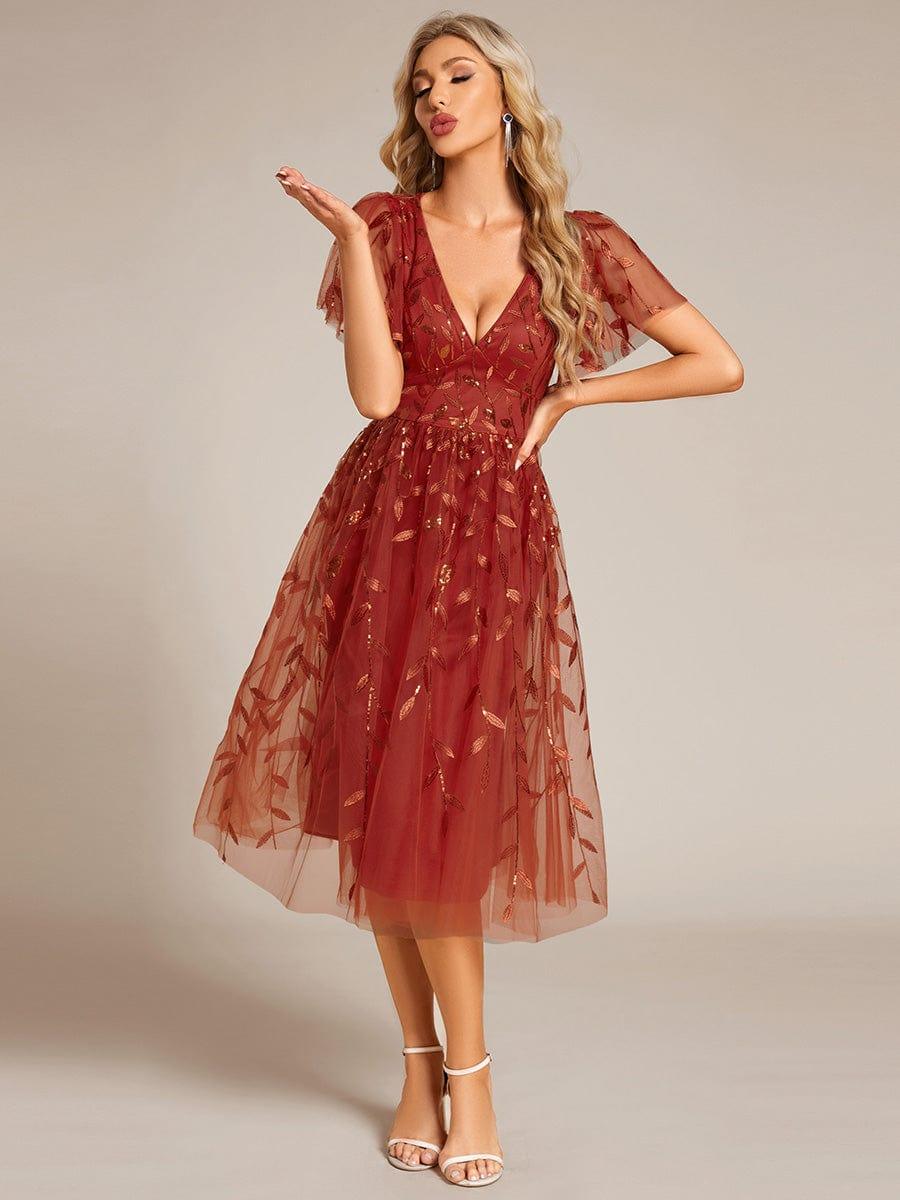 ever SIMONE|Leaf Sequin Midi Formal Evening Party Dress