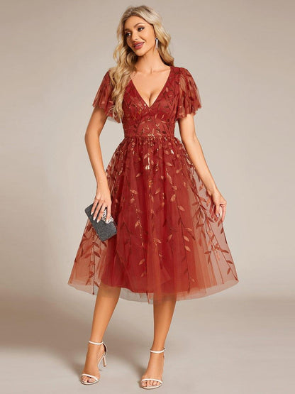ever SIMONE|Leaf Sequin Midi Formal Evening Party Dress