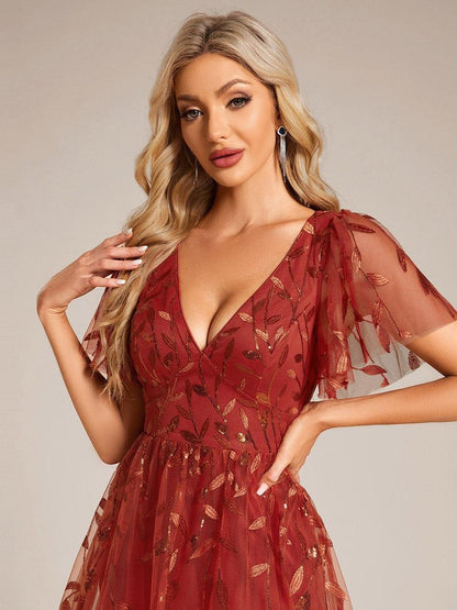 ever SIMONE|Leaf Sequin Midi Formal Evening Party Dress