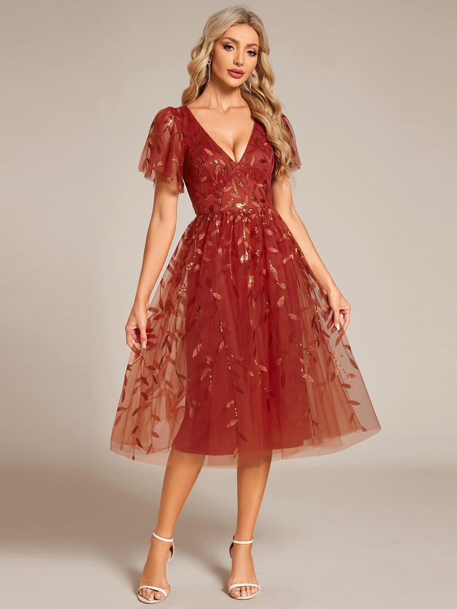 ever SIMONE|Leaf Sequin Midi Formal Evening Party Dress