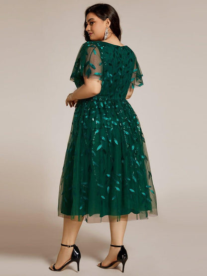 ever SIMONE|Leaf Sequin Midi Formal Evening Party Dress