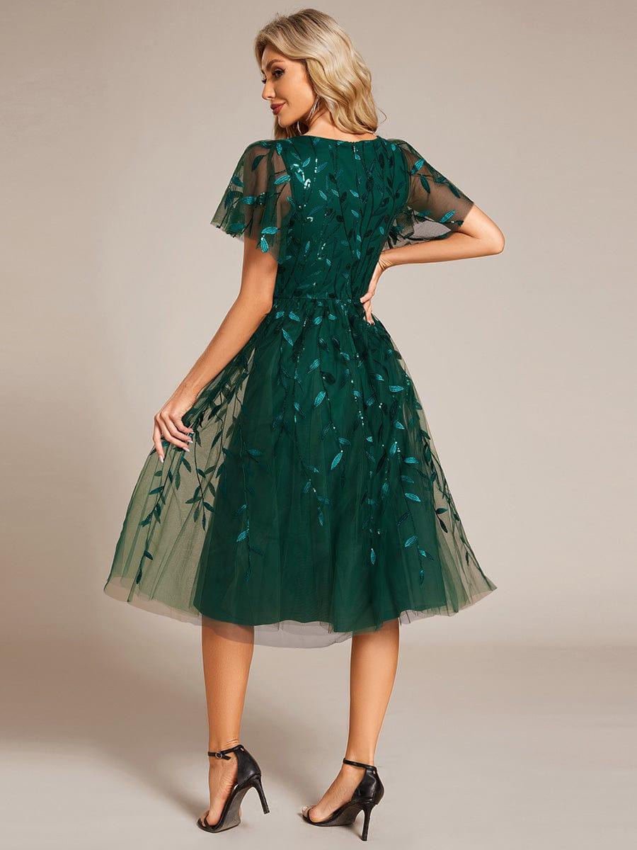 ever SIMONE|Leaf Sequin Midi Formal Evening Party Dress