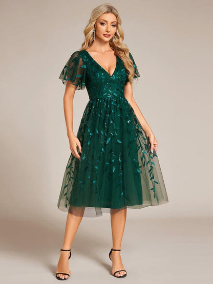 ever SIMONE|Leaf Sequin Midi Formal Evening Party Dress